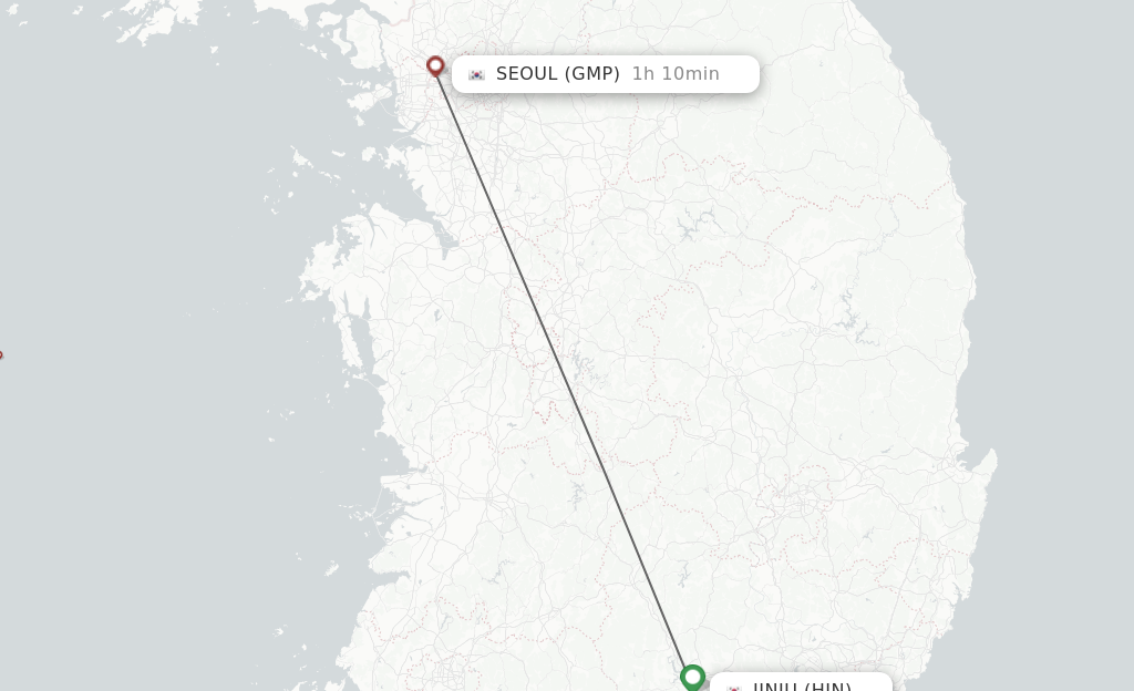 Flights from Jinju to Seoul route map