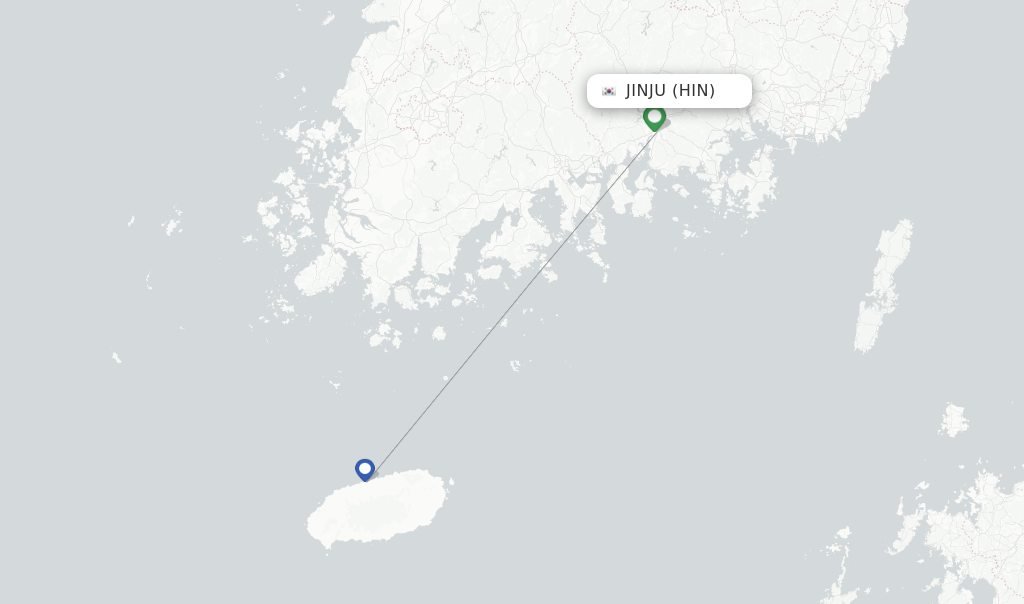 Route map with flights from Jinju with Korean Air