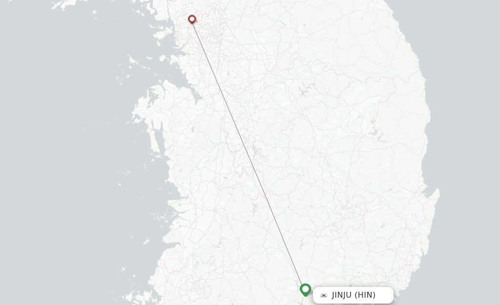 Route map with flights from Jinju with Jin Air