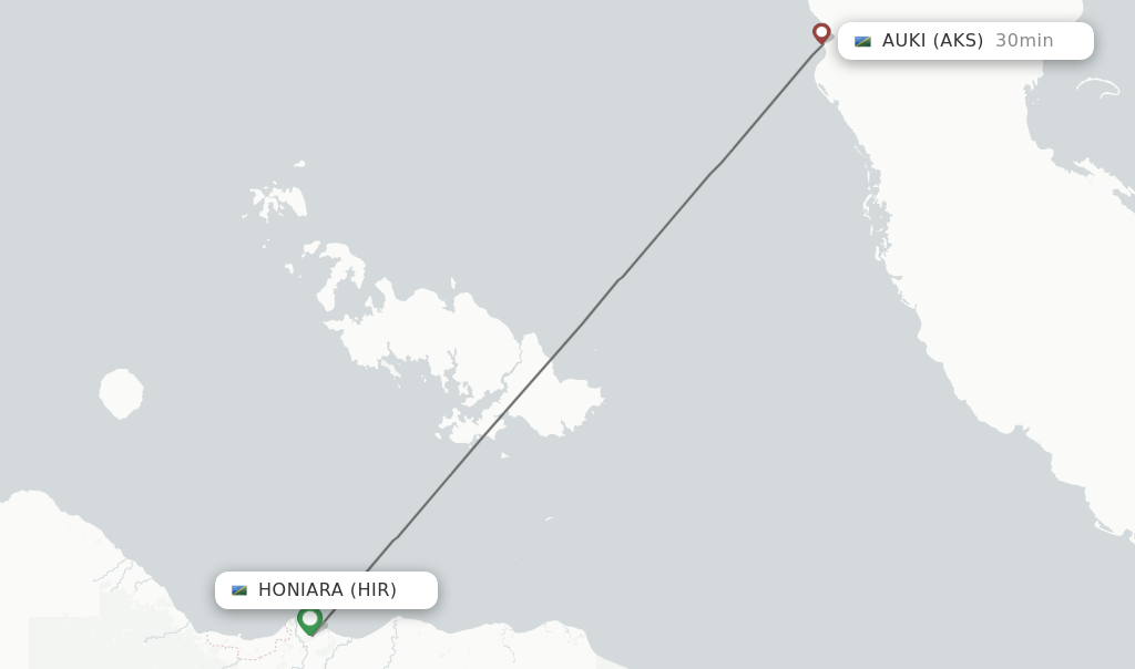 Flights from Honiara to Auki route map