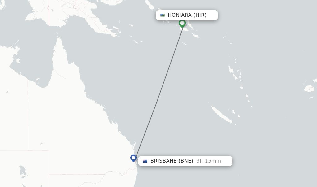Flights from Honiara to Brisbane route map