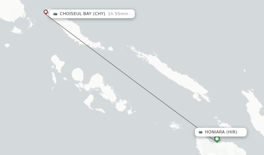 Flights from Honiara to Choiseul Bay route map