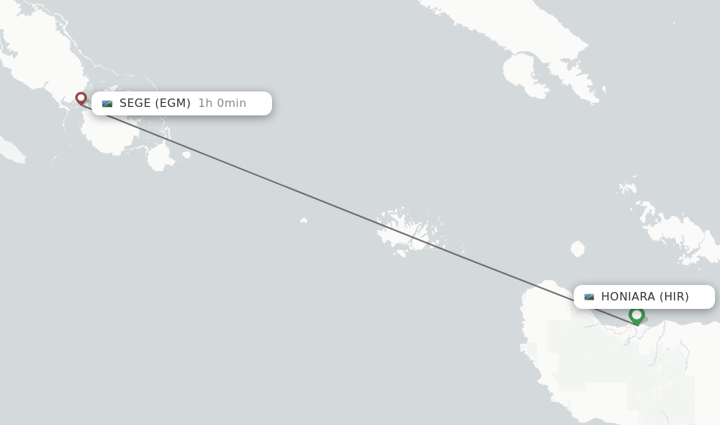 Flights from Honiara to Sege route map