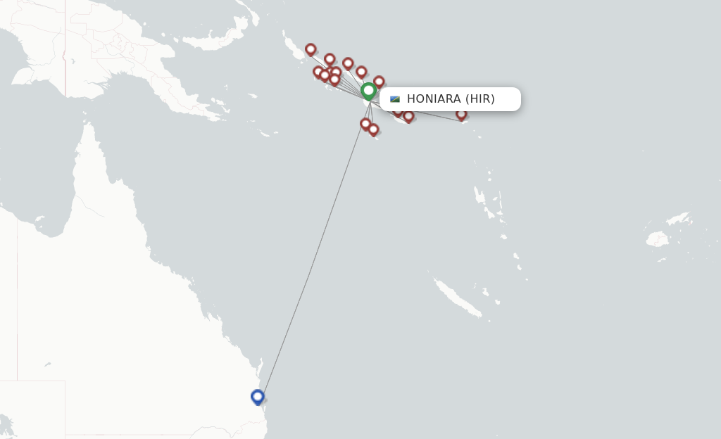 Route map with flights from Honiara with Solomon Airlines