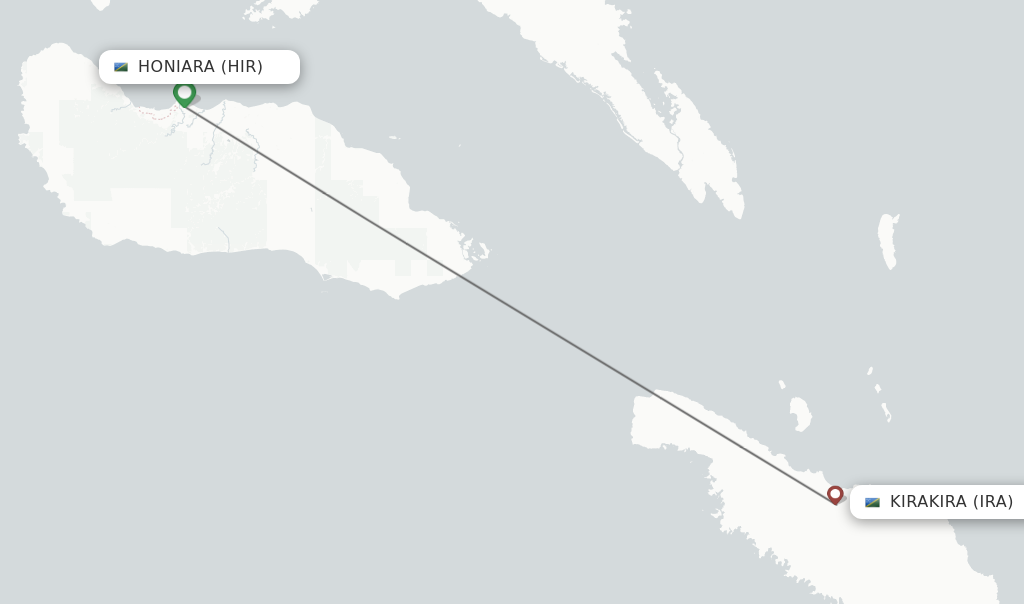Flights from Honiara to Kirakira route map