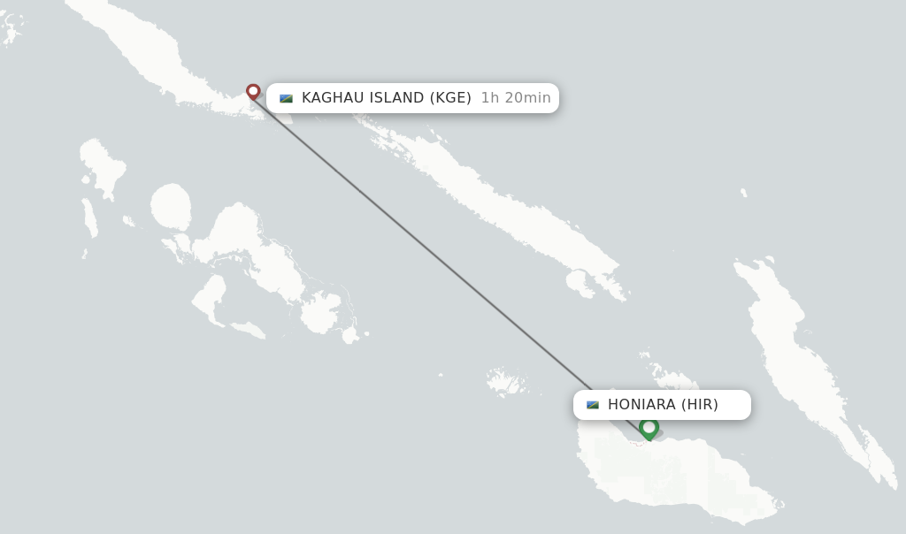 Flights from Honiara to Kaghau Island route map