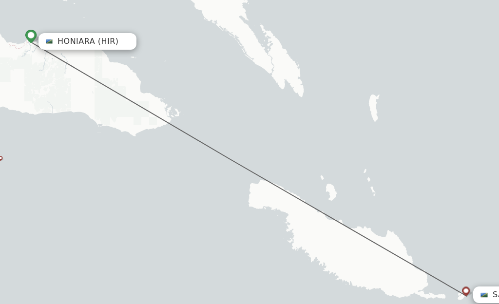 Flights from Honiara to Santa Ana route map