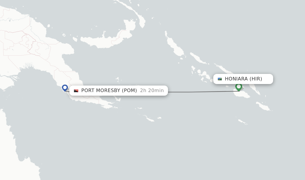Flights from Honiara to Port Moresby route map