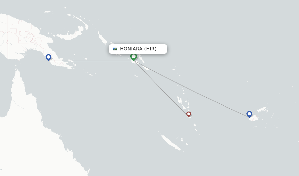 Route map with flights from Honiara with Air Niugini
