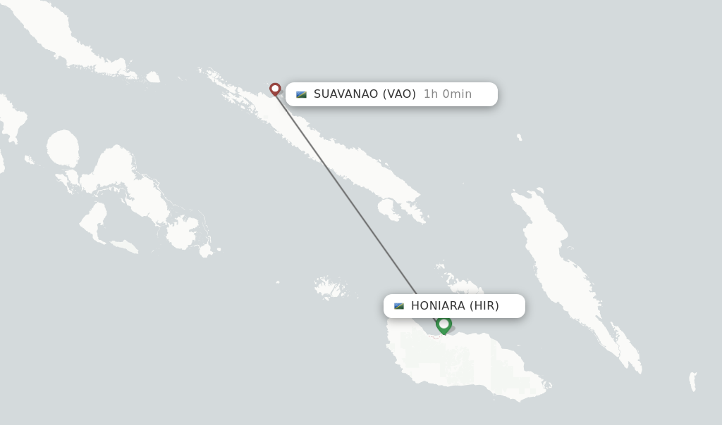 Flights from Honiara to Suavanao route map