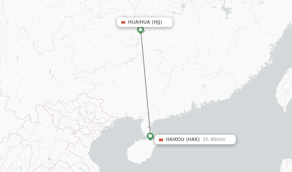 Flights from Huaihua to Haikou route map
