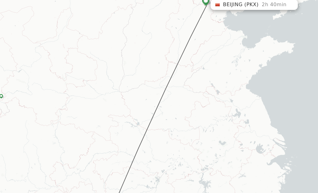 Flights from Huaihua to Beijing route map