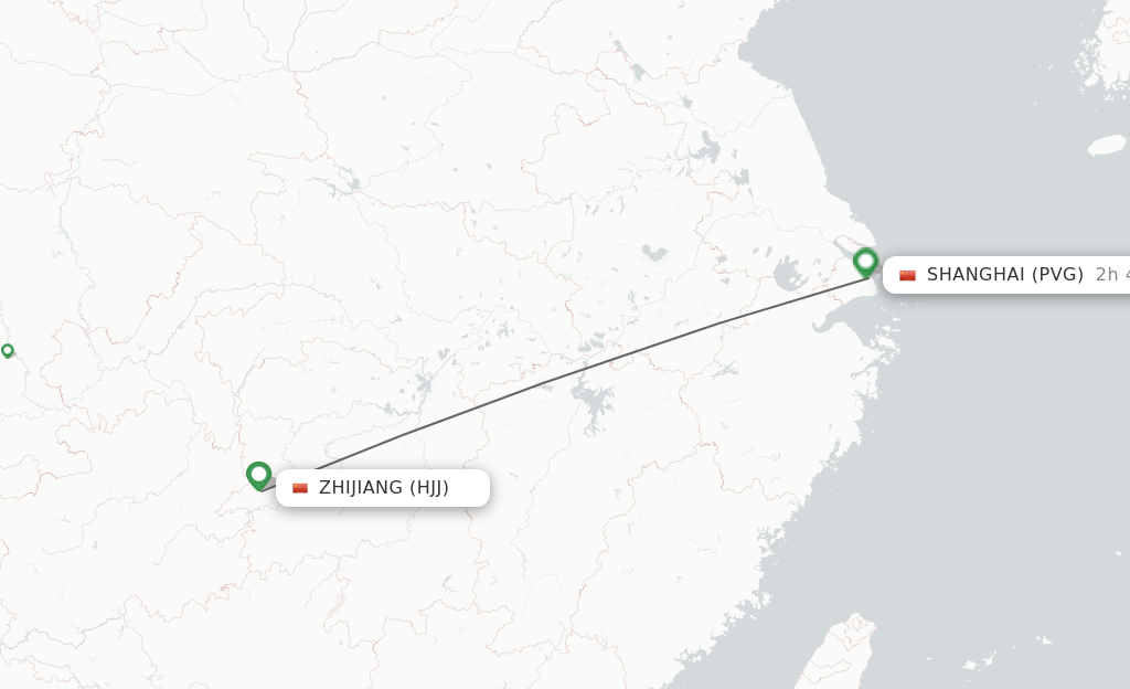 Flights from Huaihua to Shanghai route map