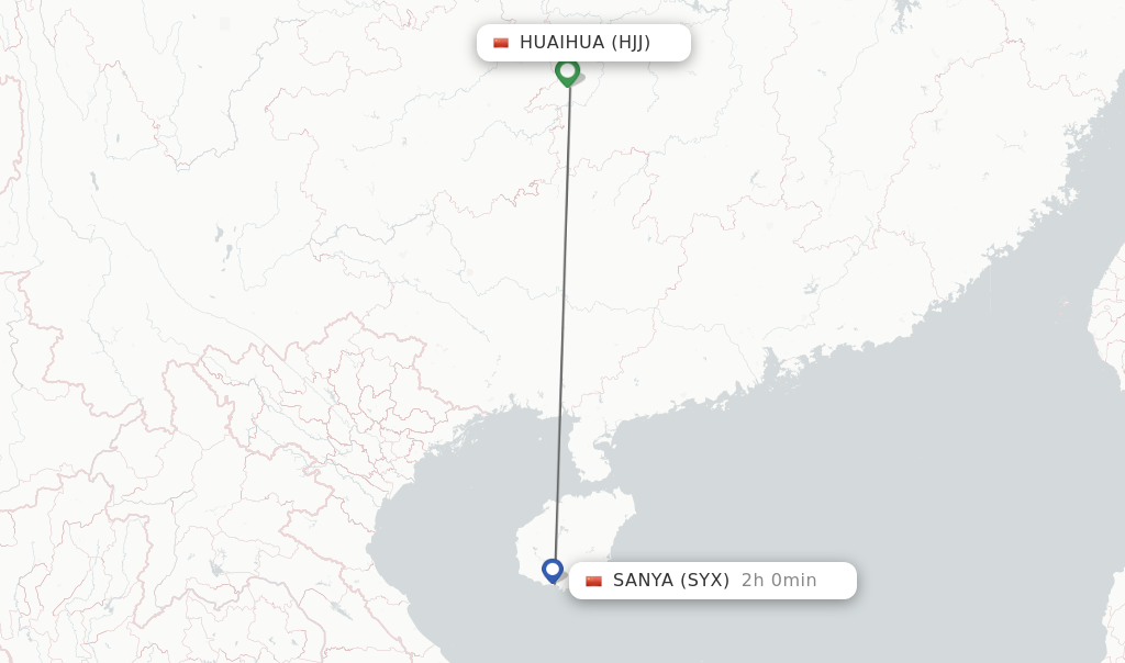 Flights from Huaihua to Sanya route map