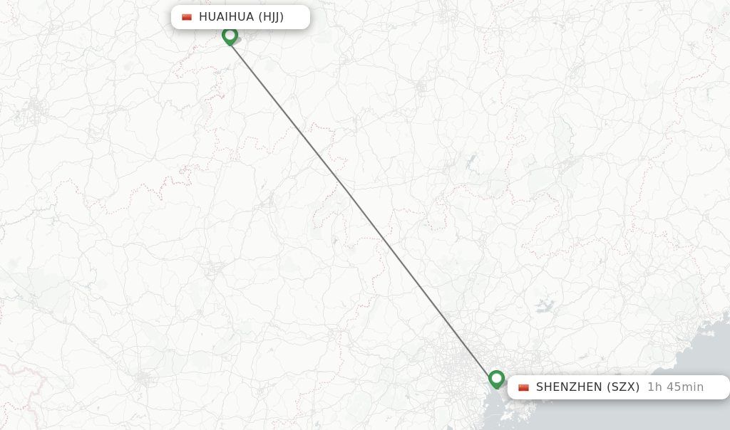 Flights from Huaihua to Shenzhen route map