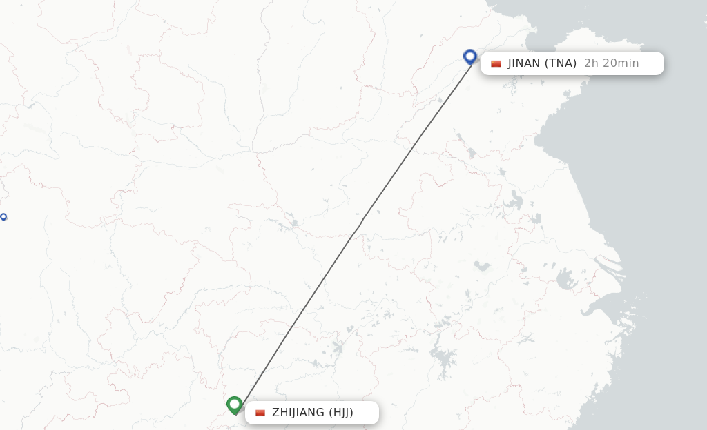 Flights from Huaihua to Jinan route map