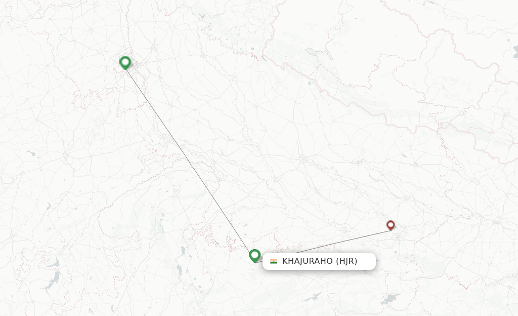 Route map with flights from Khajuraho with SpiceJet