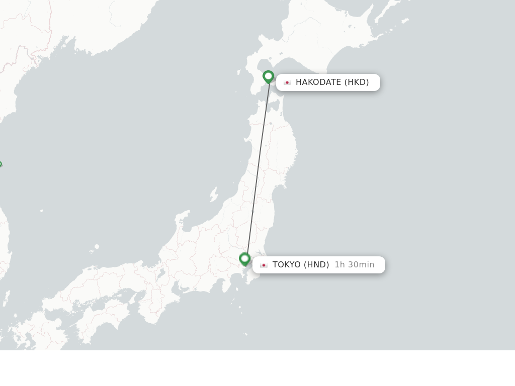 Flights from Hakodate to Tokyo route map