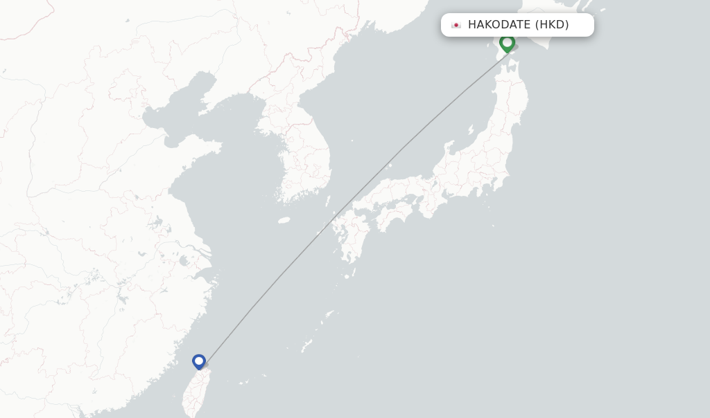 Route map with flights from Hakodate with Tigerair Taiwan