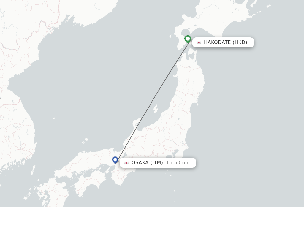 Flights from Hakodate to Osaka route map