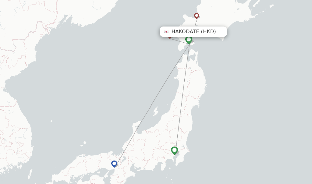 Route map with flights from Hakodate with JAL