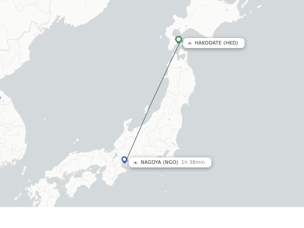 Flights from Hakodate to Nagoya route map
