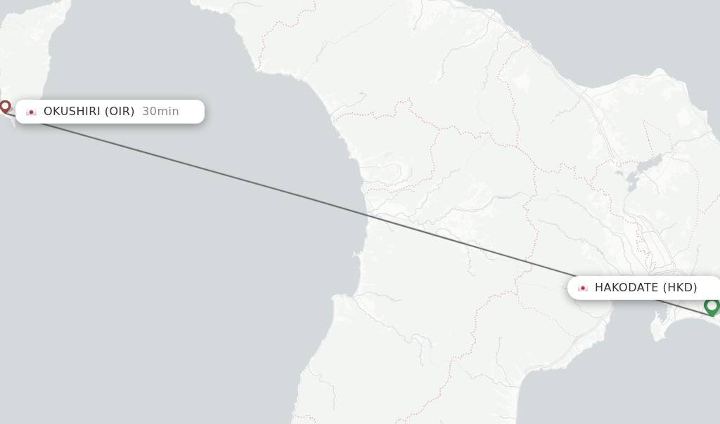 Flights from Hakodate to Okushiri route map