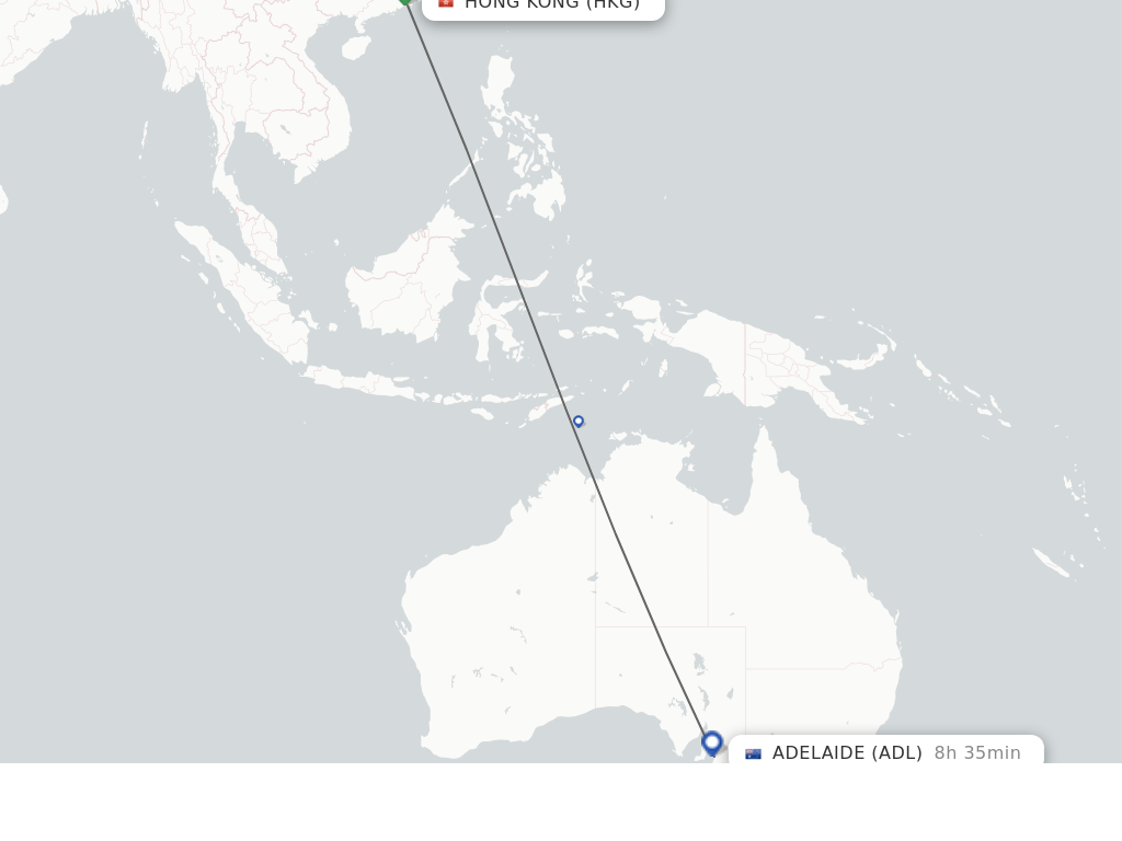 Flights from Hong Kong to Adelaide route map