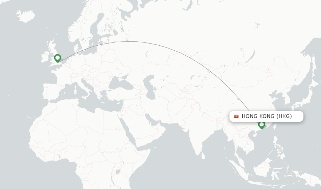 Route map with flights from Hong Kong with British Airways