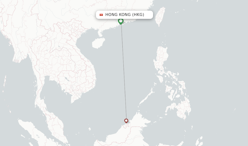 Route map with flights from Hong Kong with Royal Brunei Airlines