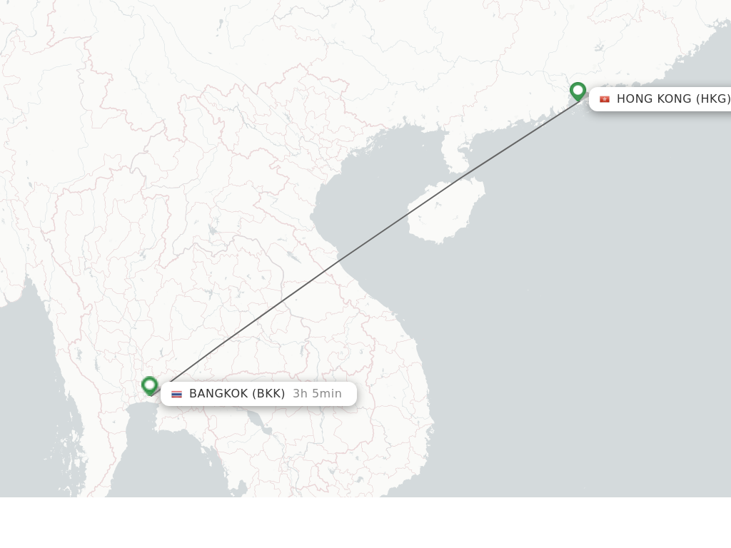 Flights from Hong Kong to Bangkok route map