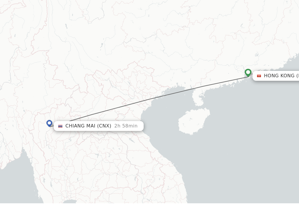Flights from Hong Kong to Chiang Mai route map