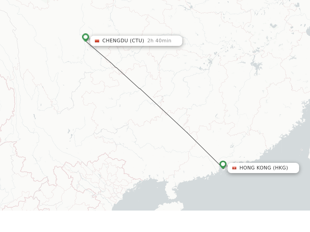 Flights from Hong Kong to Chengdu route map