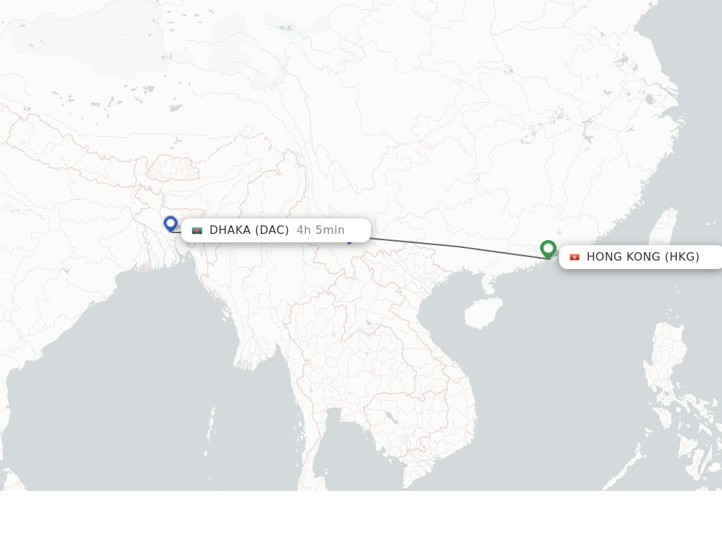 Flights from Hong Kong to Dhaka route map