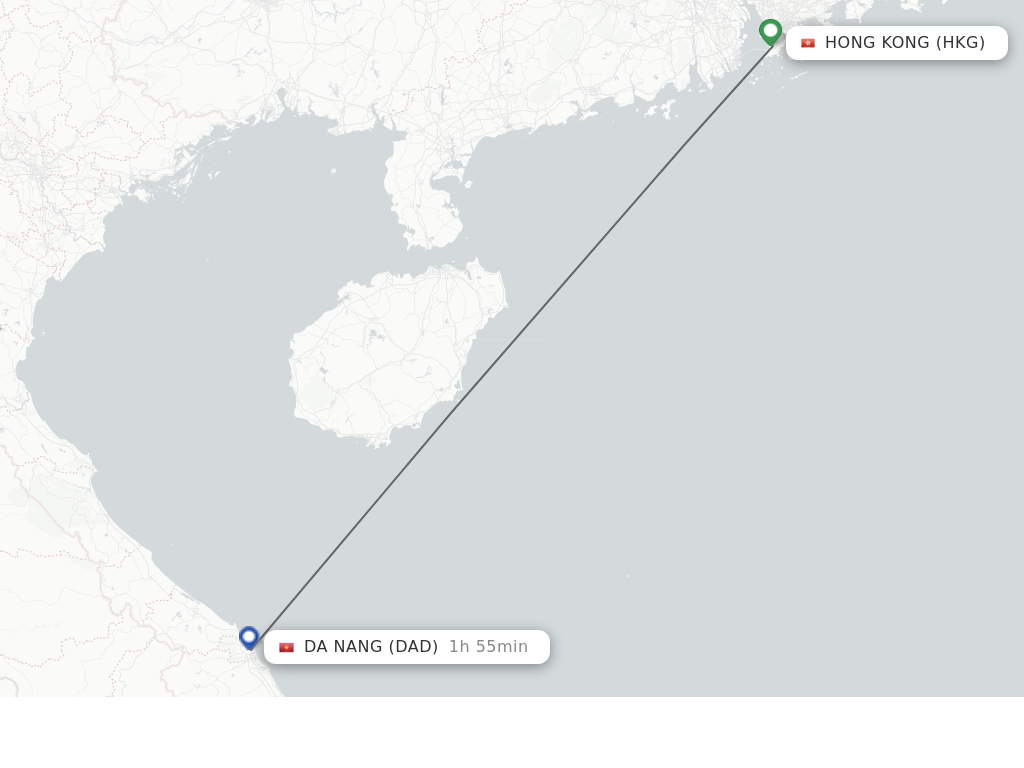 Flights from Hong Kong to Da Nang route map
