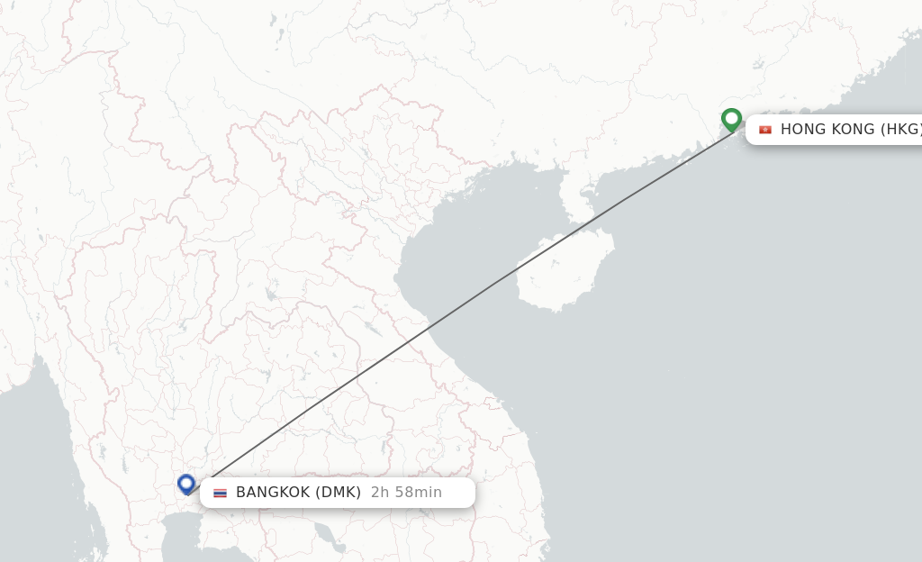 Flights from Hong Kong to Bangkok route map