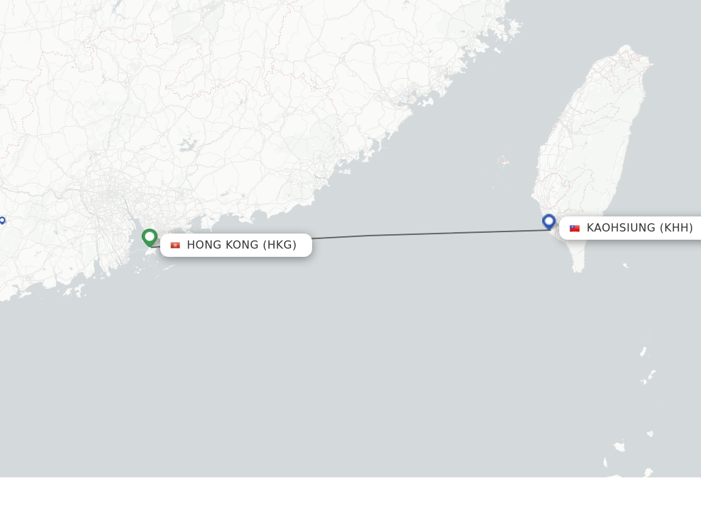 Flights from Hong Kong to Kaohsiung route map