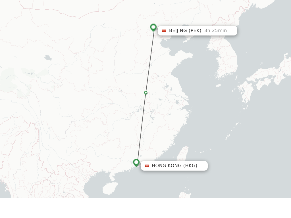Flights from Hong Kong to Beijing route map