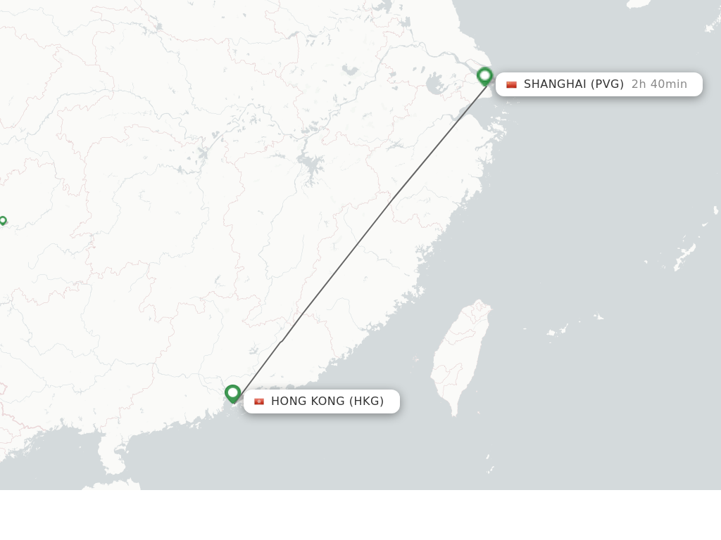 Flights from Hong Kong to Shanghai route map
