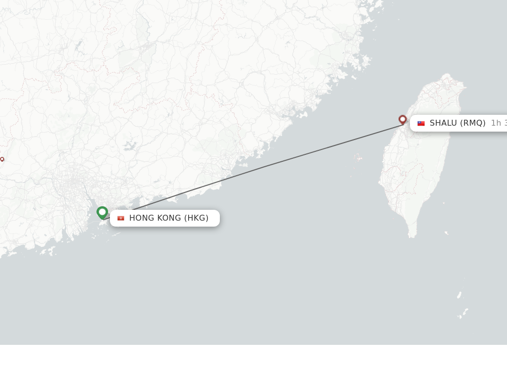 Flights from Hong Kong to Shalu route map
