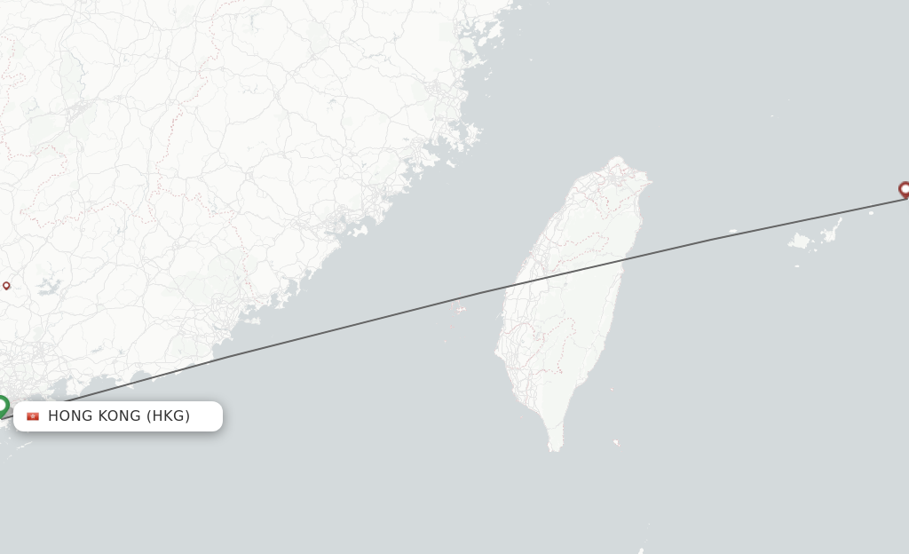 Flights from Hong Kong to Miyakojima route map
