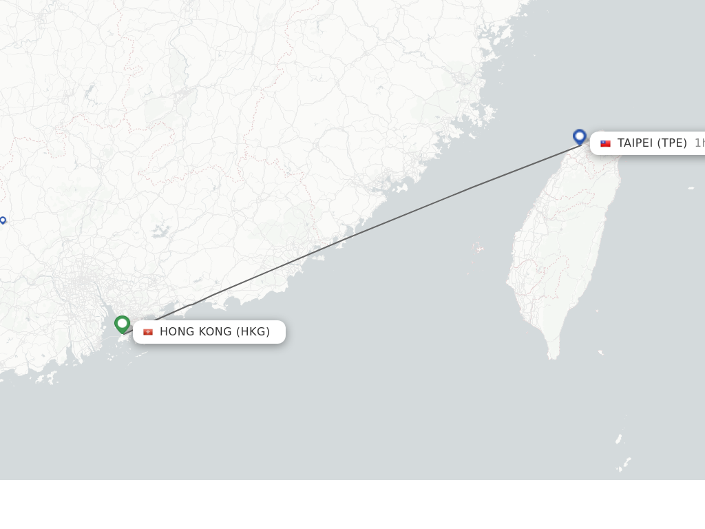 Flights from Hong Kong to Taipei route map