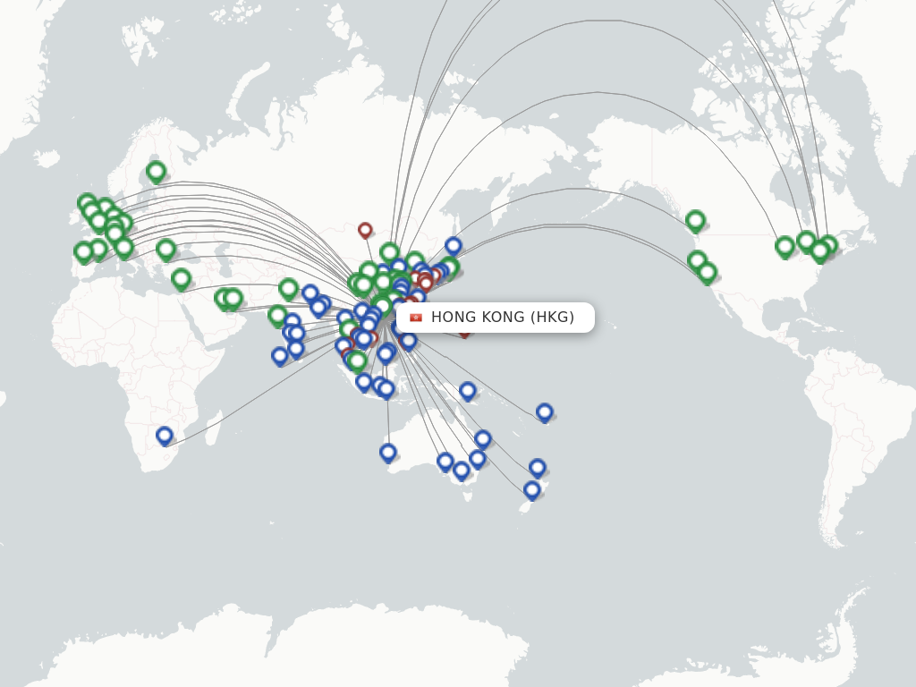 Flights from Hong Kong to London route map