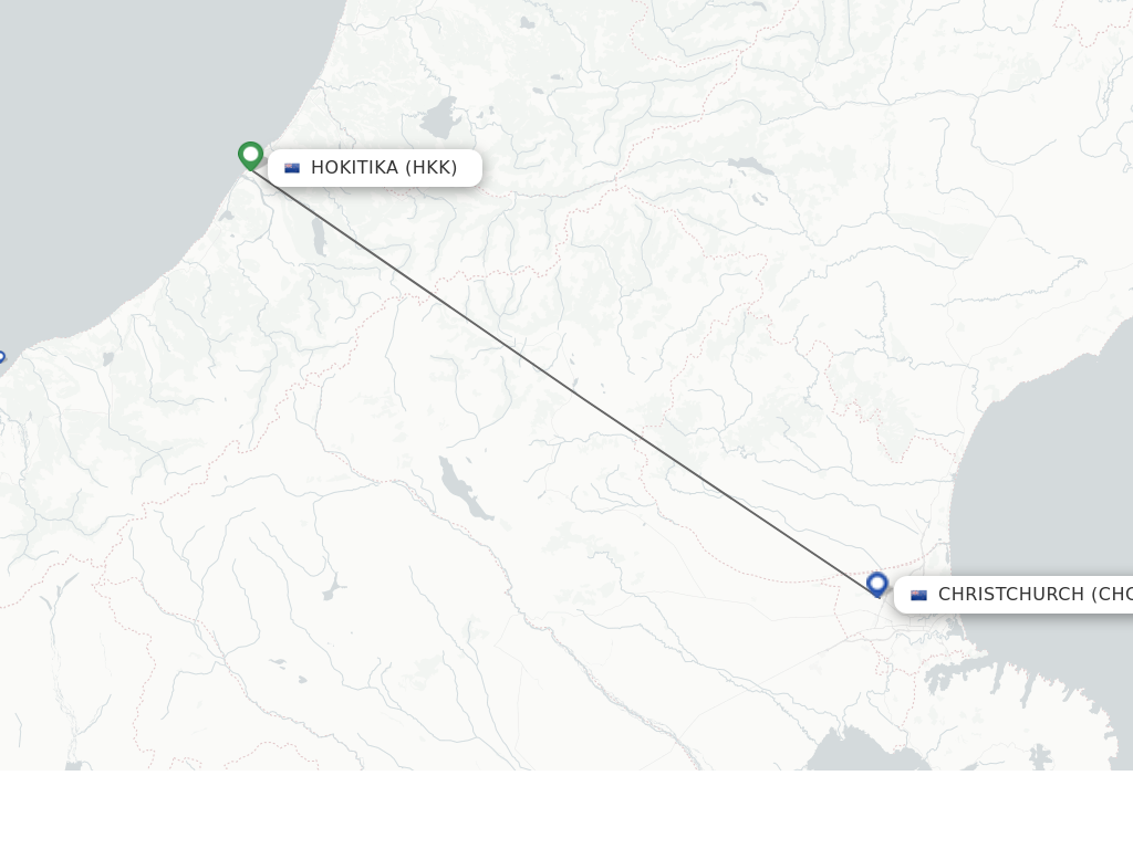 Flights from Hokitika to Christchurch route map