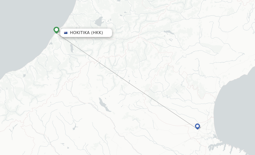 Route map with flights from Hokitika with Air New Zealand
