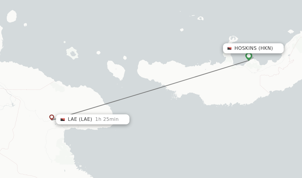 Flights from Hoskins to Lae route map