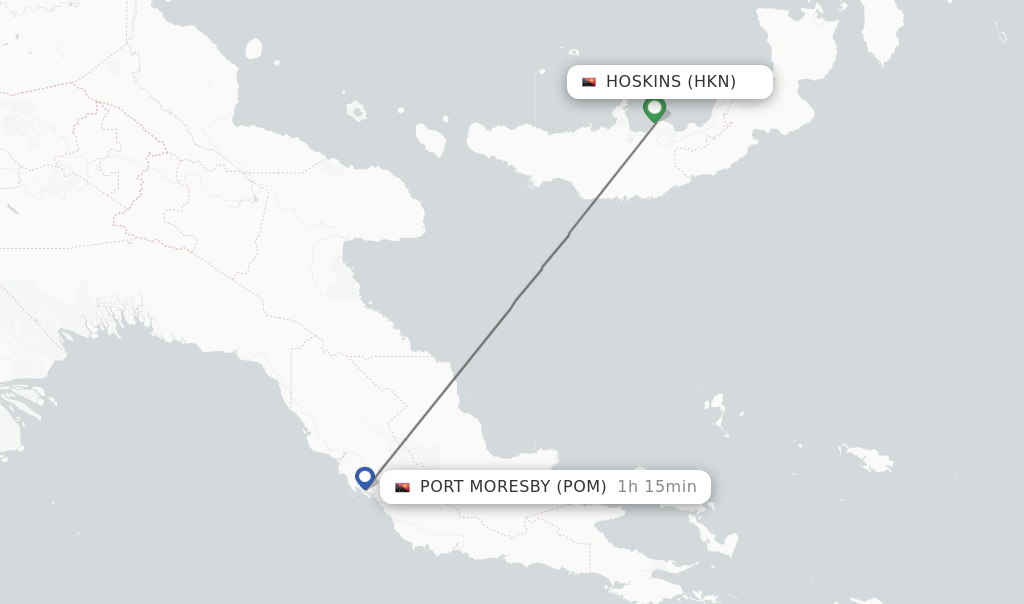Flights from Hoskins to Port Moresby route map