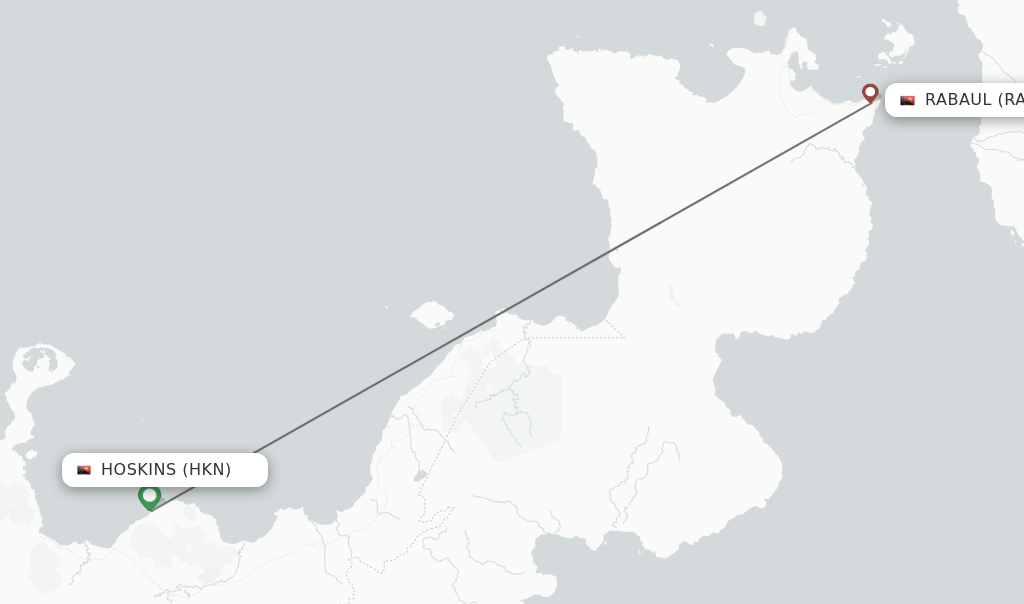 Flights from Hoskins to Rabaul route map