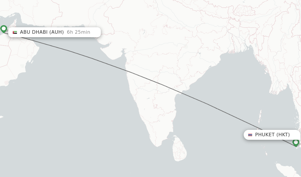 Flights from Phuket to Abu Dhabi route map