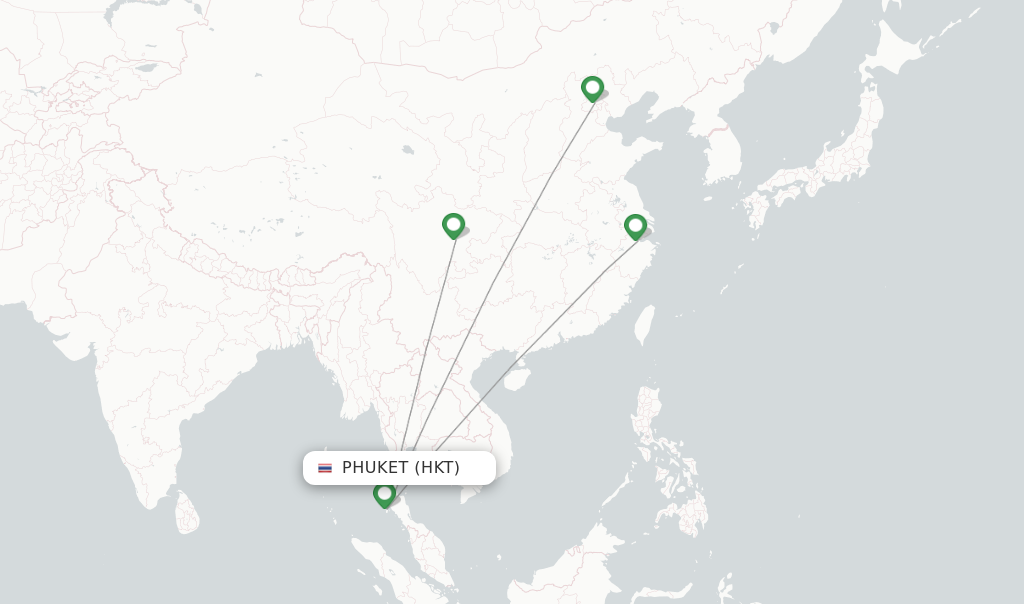 Route map with flights from Phuket with Air China